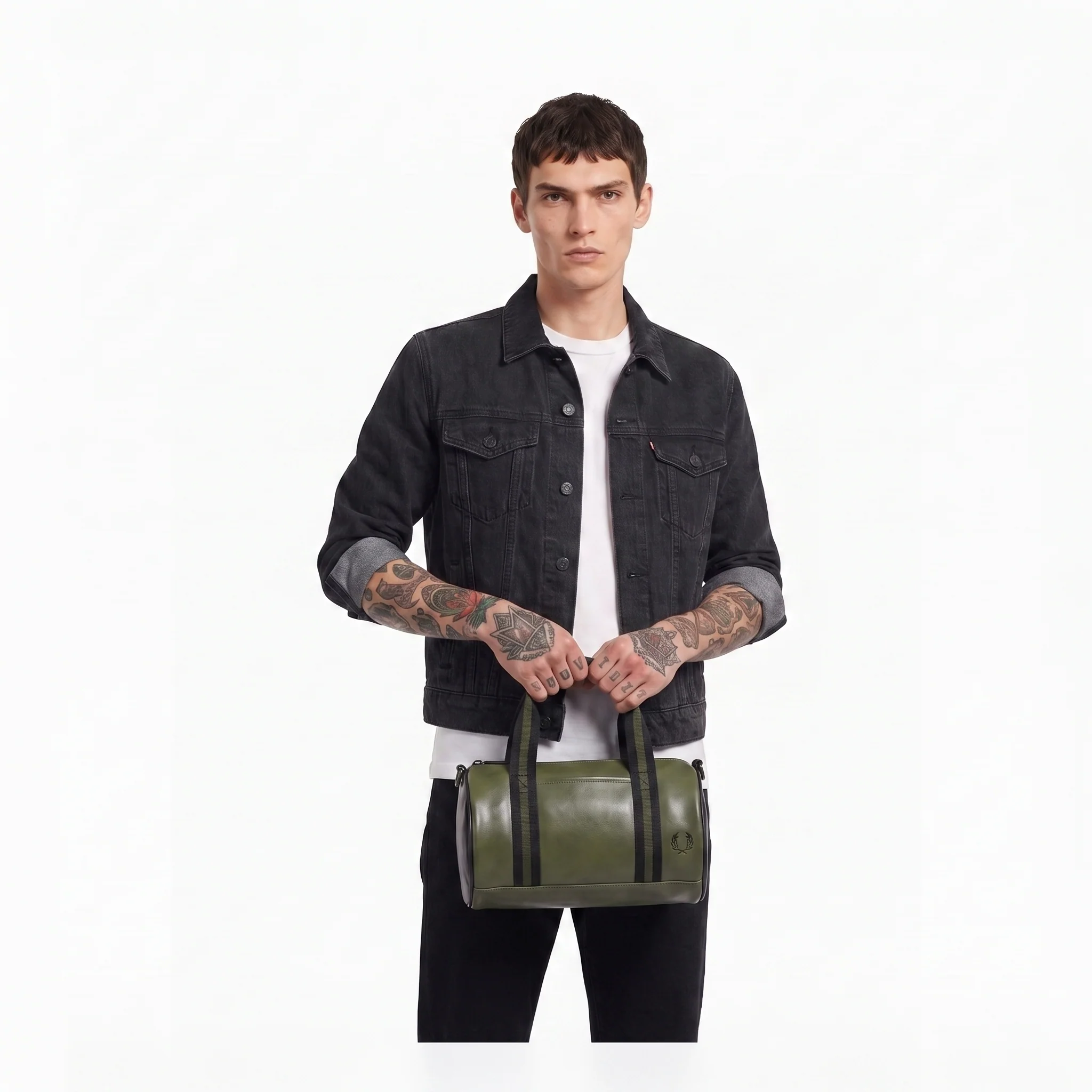 Fred Perry Classic Mini Barrel Bag LrlwrthGreen/Black - Image 3