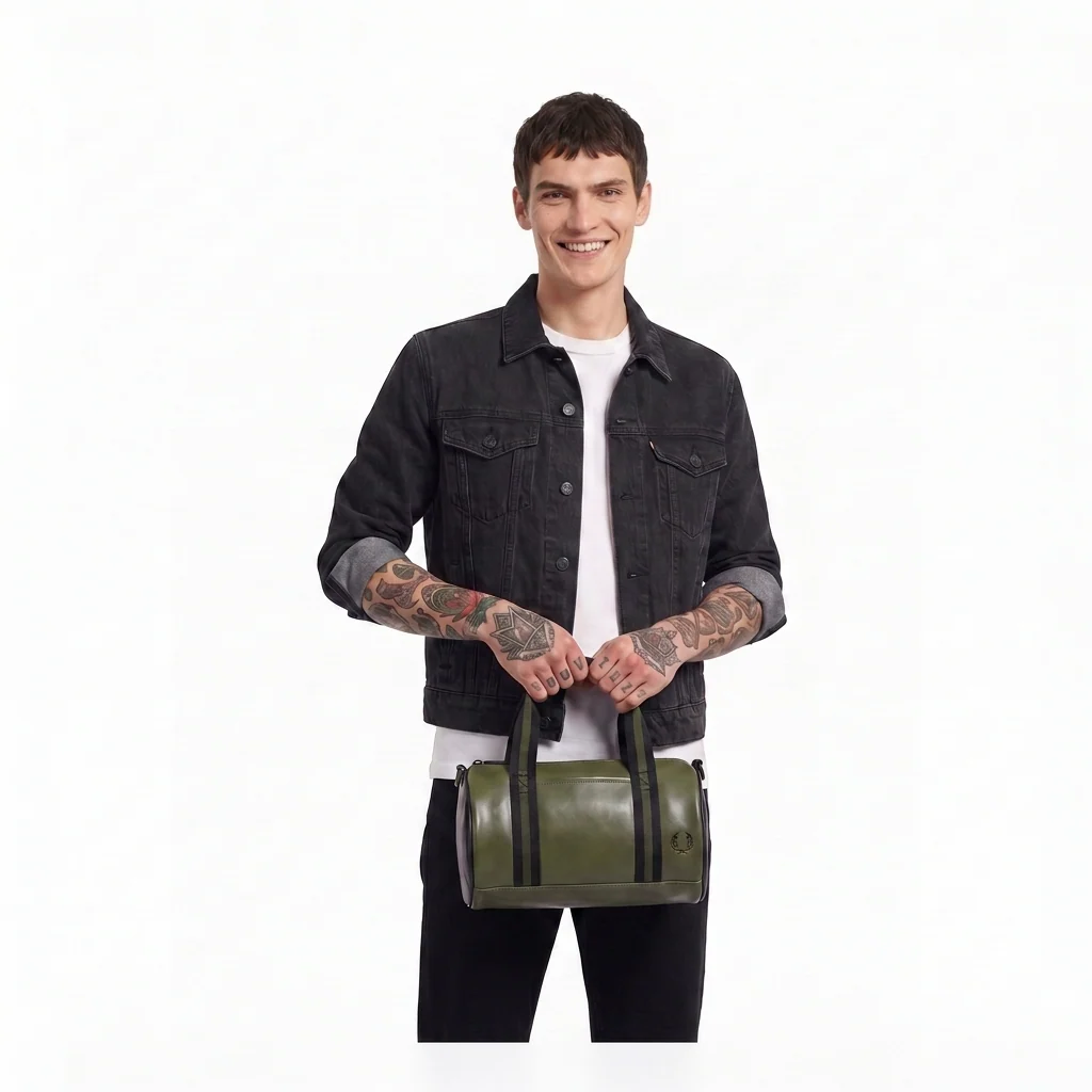 Fred Perry Classic Mini Barrel Bag LrlwrthGreen/Black - Image 4