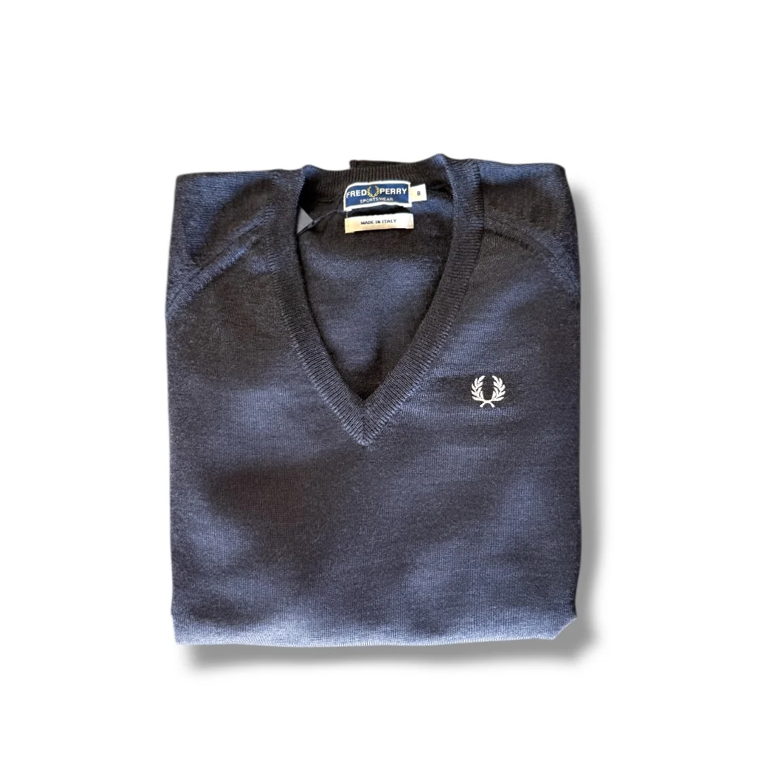 Fred Perry Classic V-Neck Sweater (Charcoal Marble)