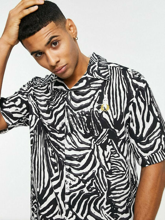 Fred Perry Zebra Print Camp Collar Short Sleeve Shirt In Black - Image 2