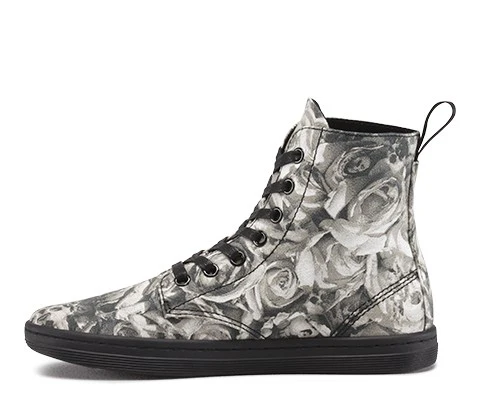 Hackney Black+Grey Skull And Rose Print Canvas Boot - Image 2