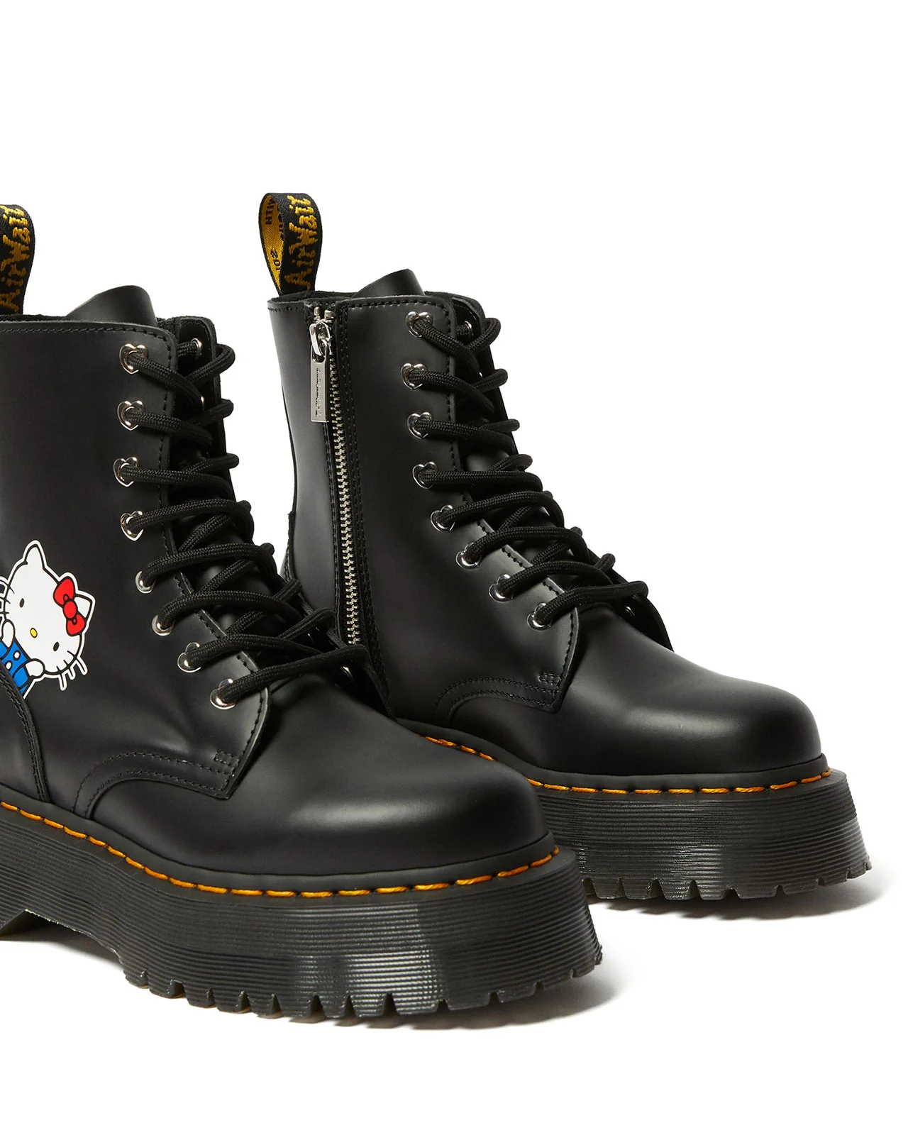 Jadon Hello Kitty Black Polished Smooth Platform Boots - Image 3