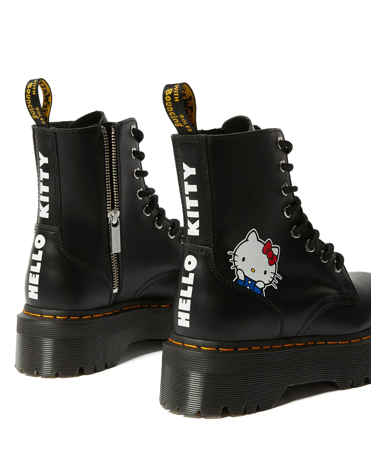Jadon Hello Kitty Black Polished Smooth Platform Boots - Image 4