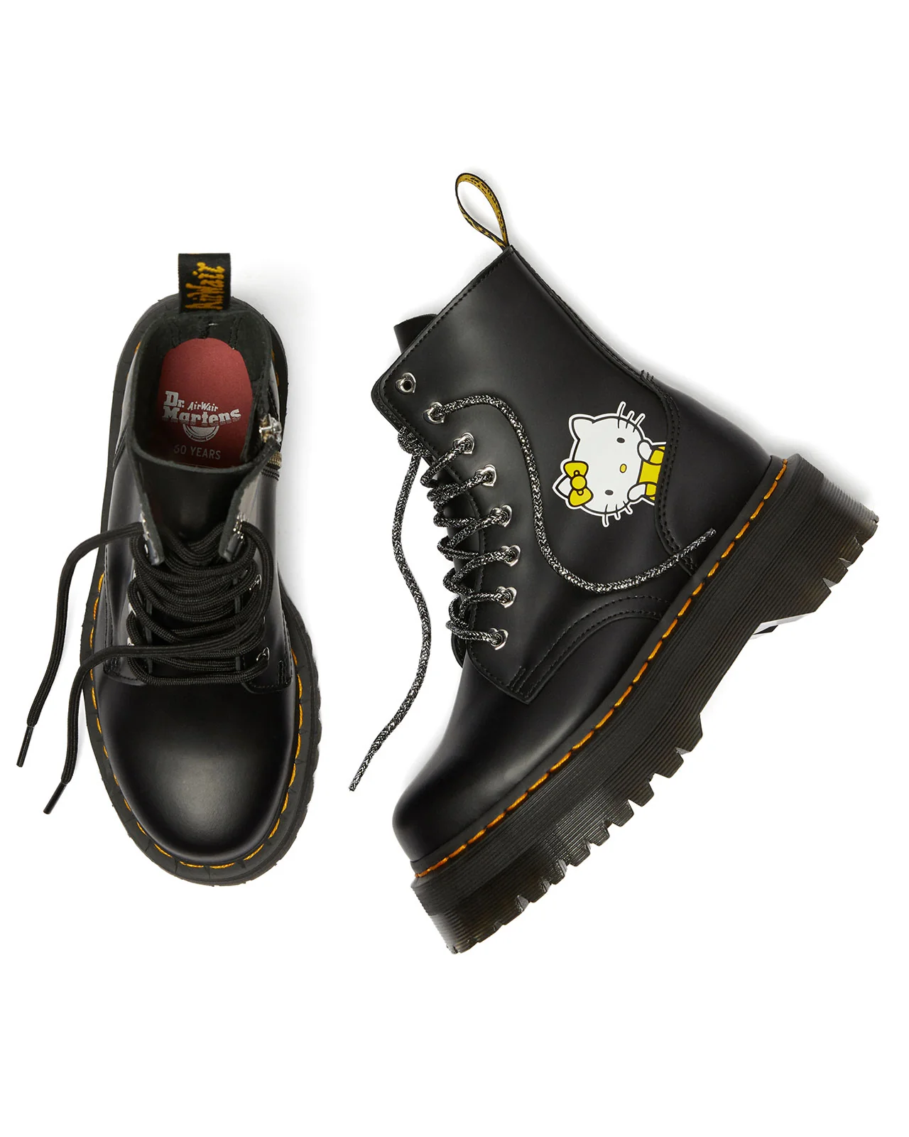 Jadon Hello Kitty Black Polished Smooth Platform Boots - Image 7