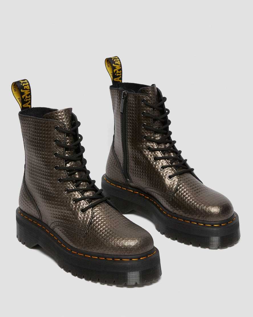 Jadon Gunmetal Stud Embossed Leather Platform Boots - Image 4