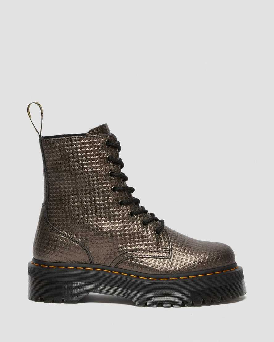 Jadon Gunmetal Stud Embossed Leather Platform Boots - Image 6