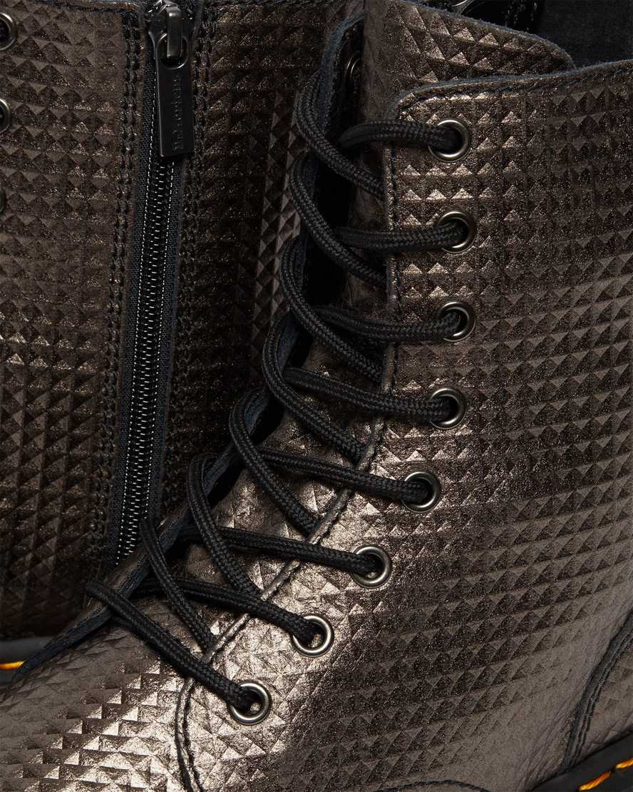 Jadon Gunmetal Stud Embossed Leather Platform Boots - Image 7
