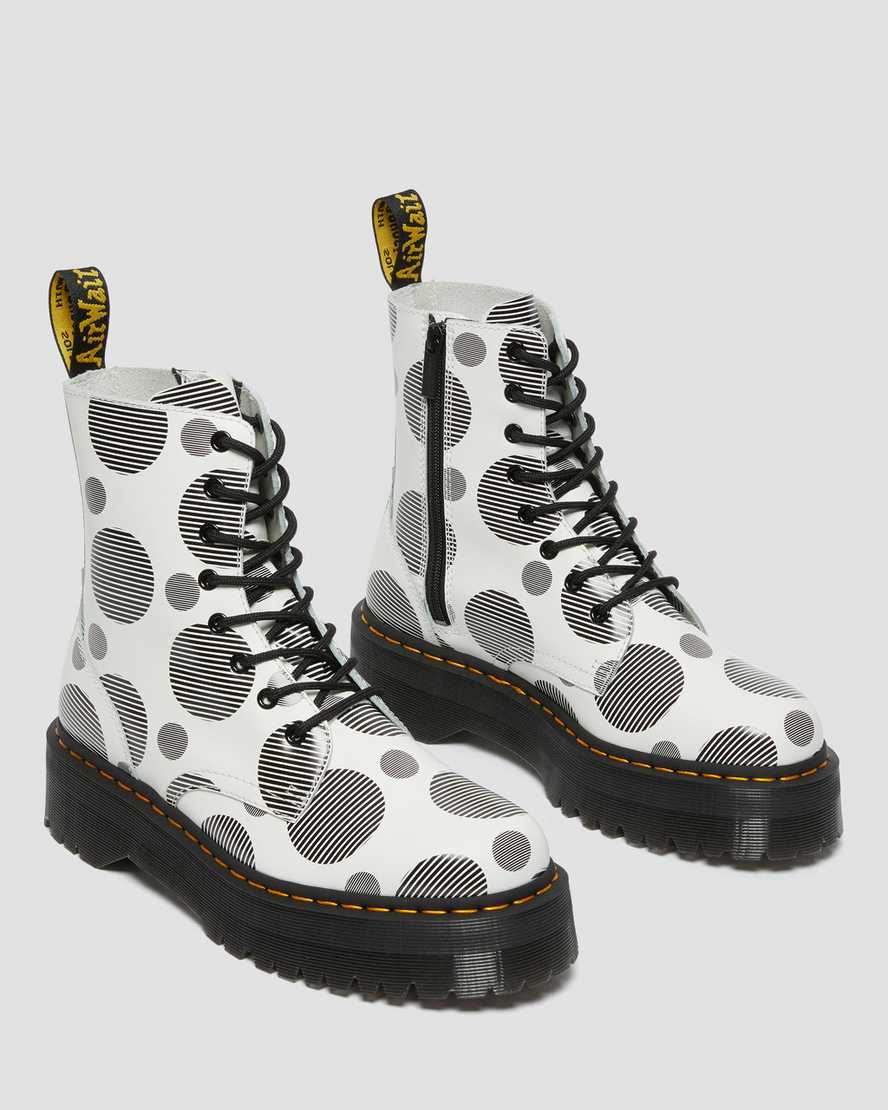 Jadon White Polka Dot Smooth Leather Platform Boots - Image 2
