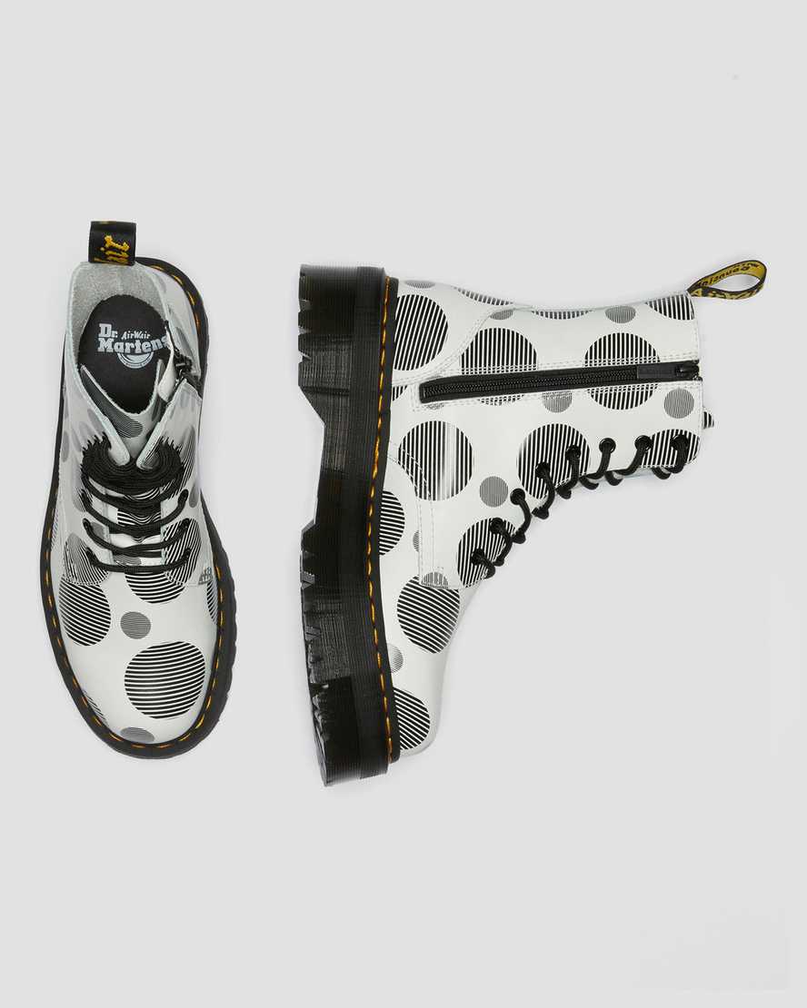 Jadon White Polka Dot Smooth Leather Platform Boots - Image 4