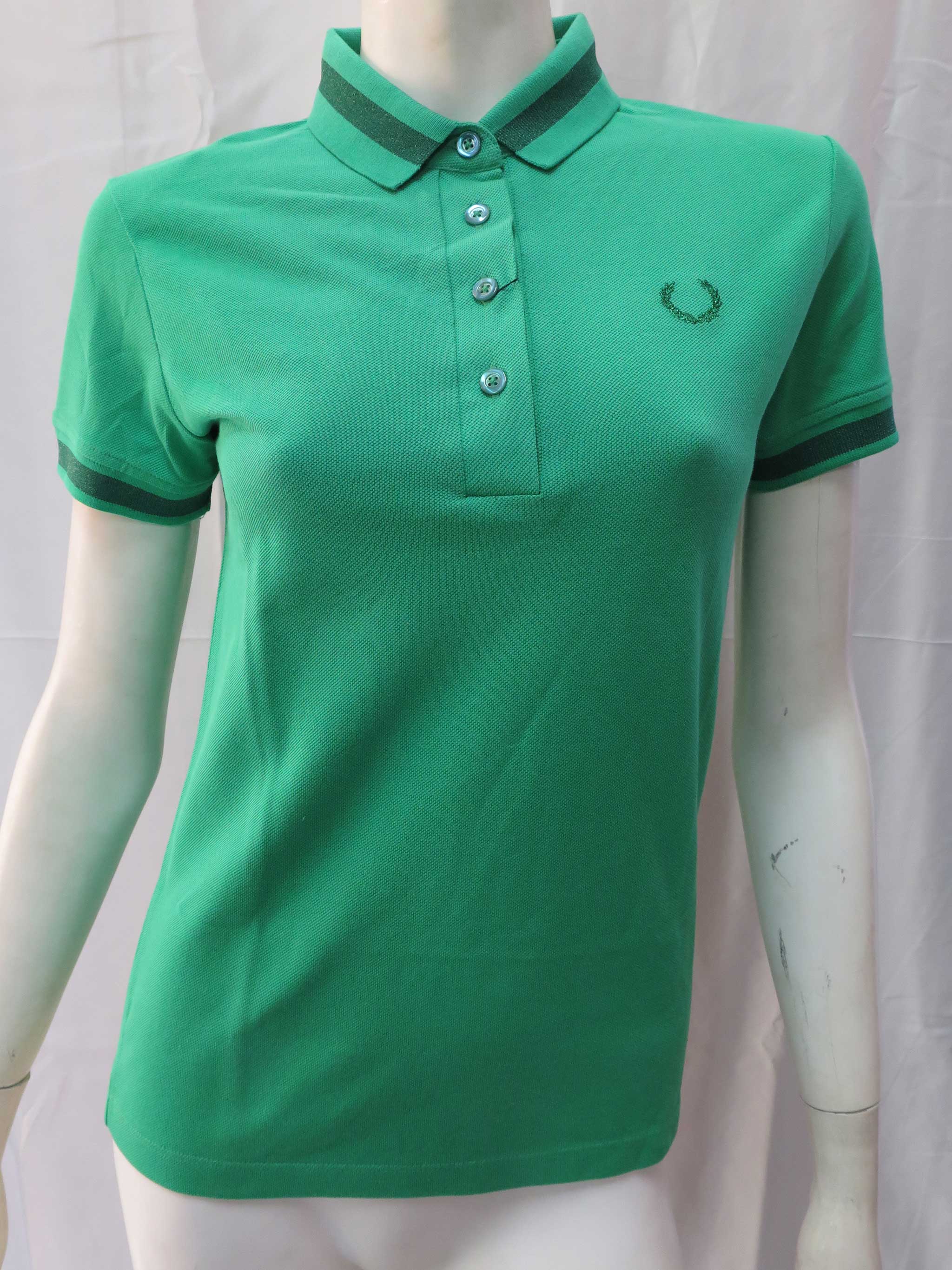 Molyneaux Ladies Jade Green Bomber Tipped Fred Perry Shirt - Image 2