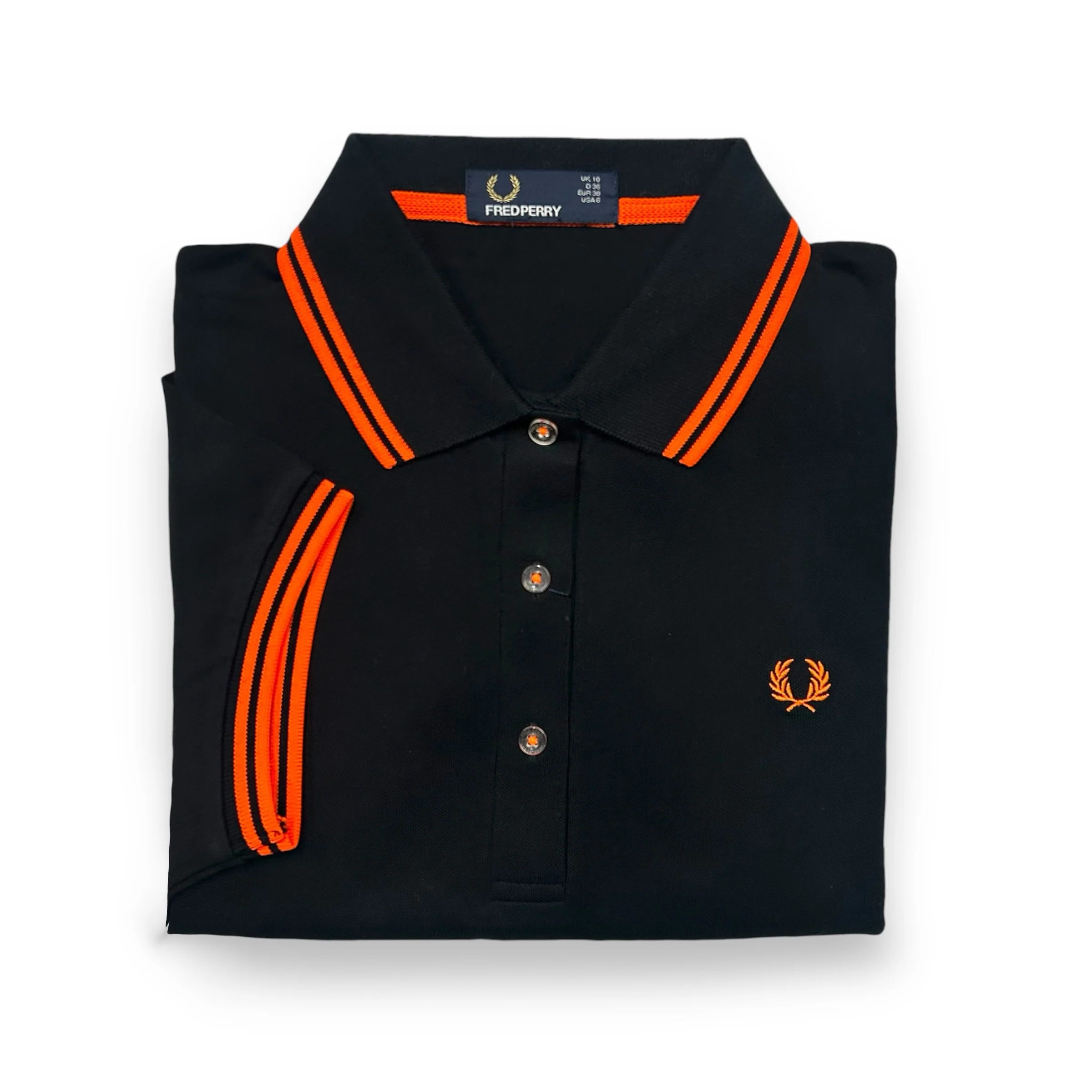 Ladies Soho Neon Tipped Fred Perry Shirt (Black/Orange)