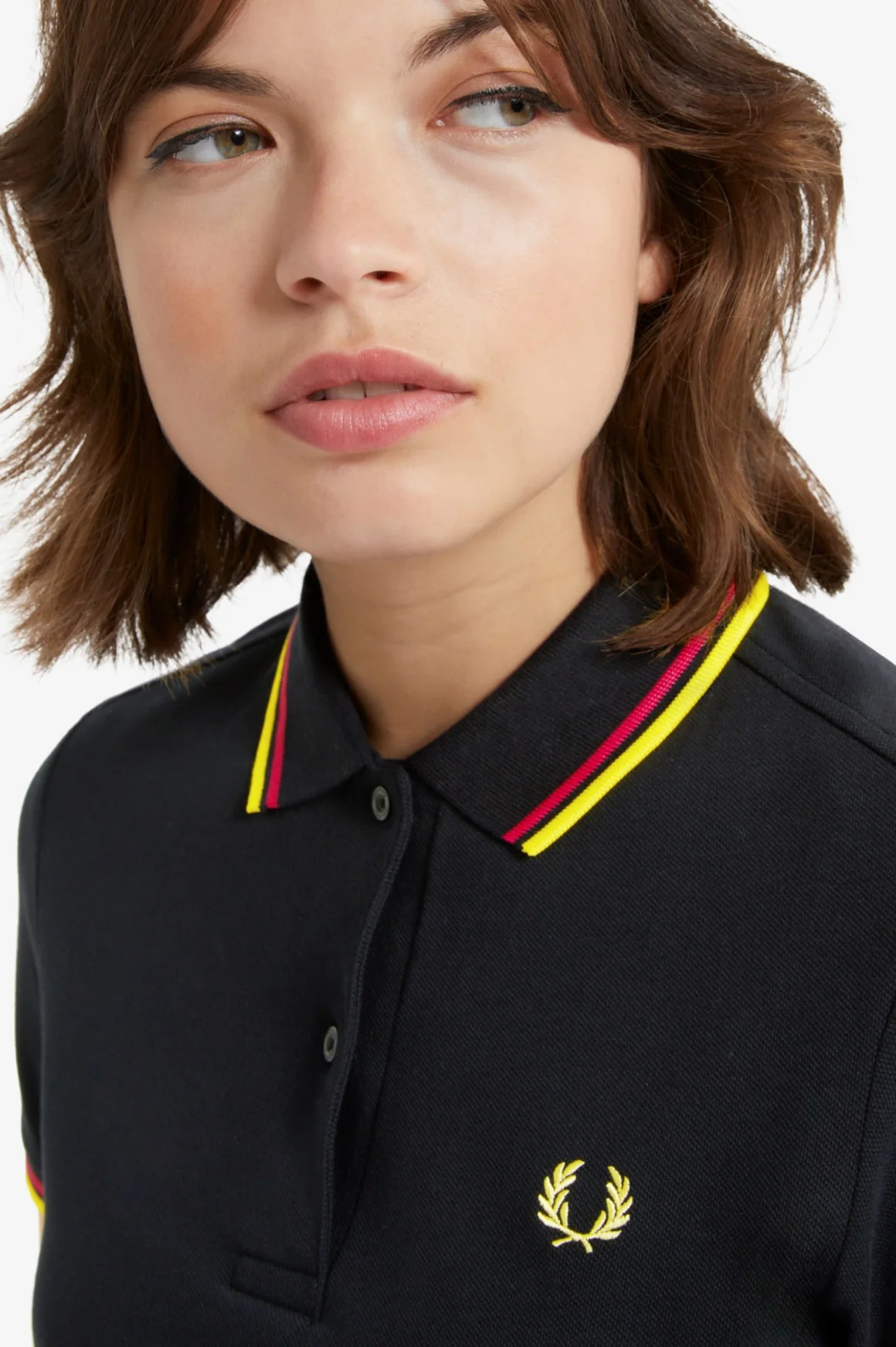 Ladies Twin Tipped Fred Perry Shirt (Blk/Love Potion/Golden Kiwi) - Image 5