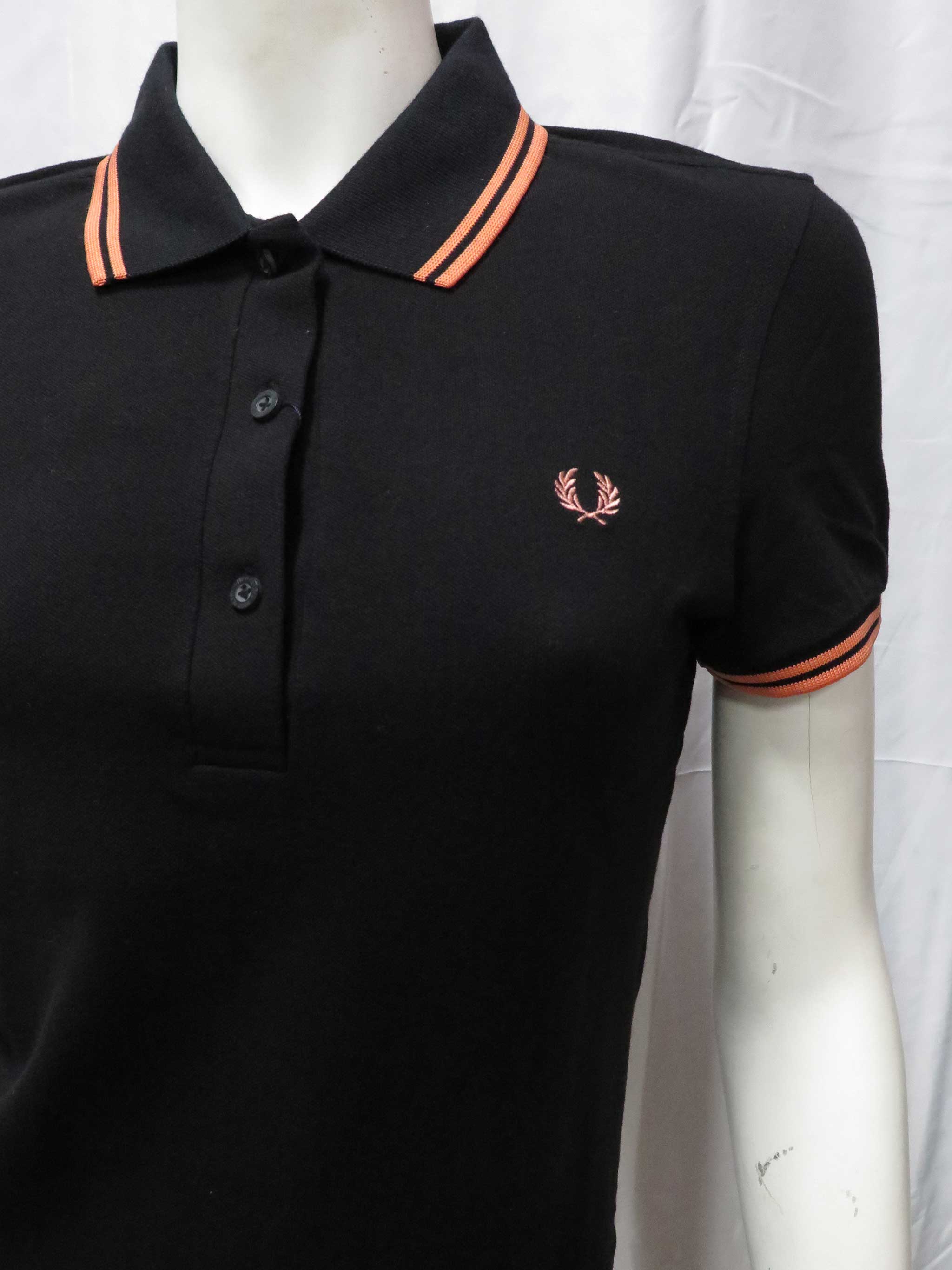 Ladies Twin Tipped Fred Perry Shirt (Black/Peach) - Image 2