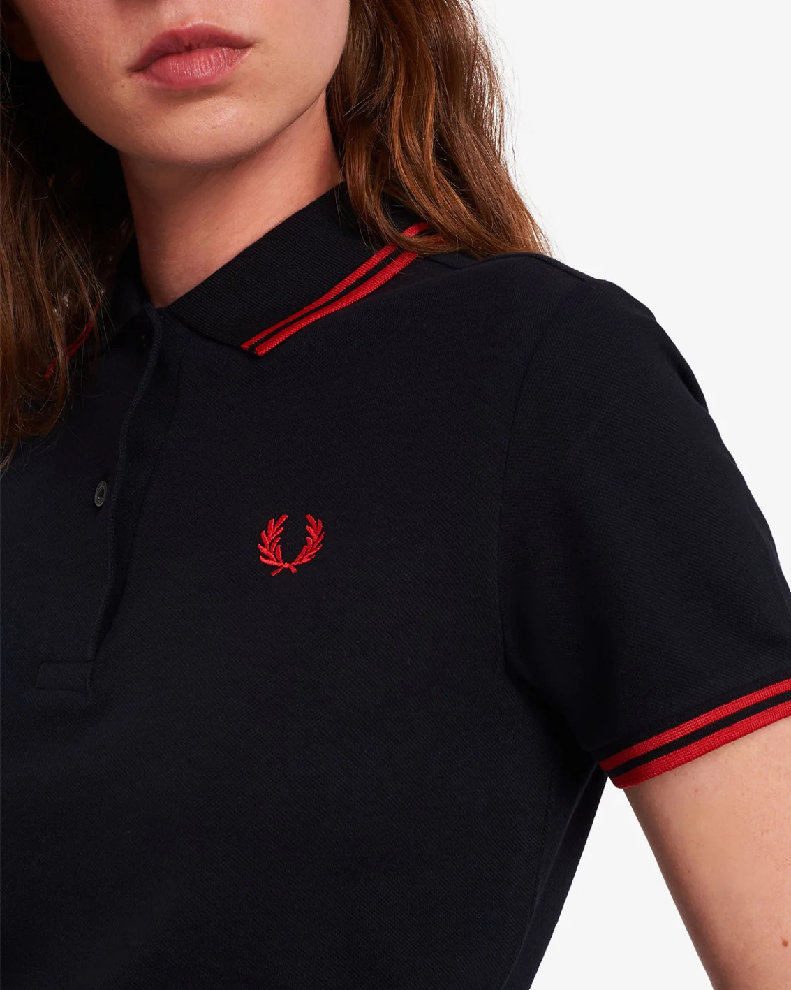 Ladies Twin Tipped Fred Perry Shirt (Black/Red) - Image 2