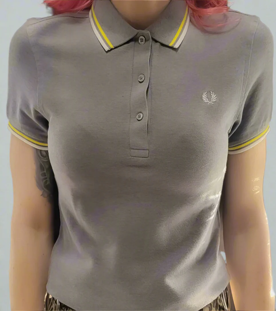 Ladies Twin Tipped Fred Perry Shirt (Pavement/Yellow/White)