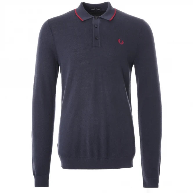 Long Sleeve Tipped Lslv Knitted Shirt (Dark Carbon/Red)