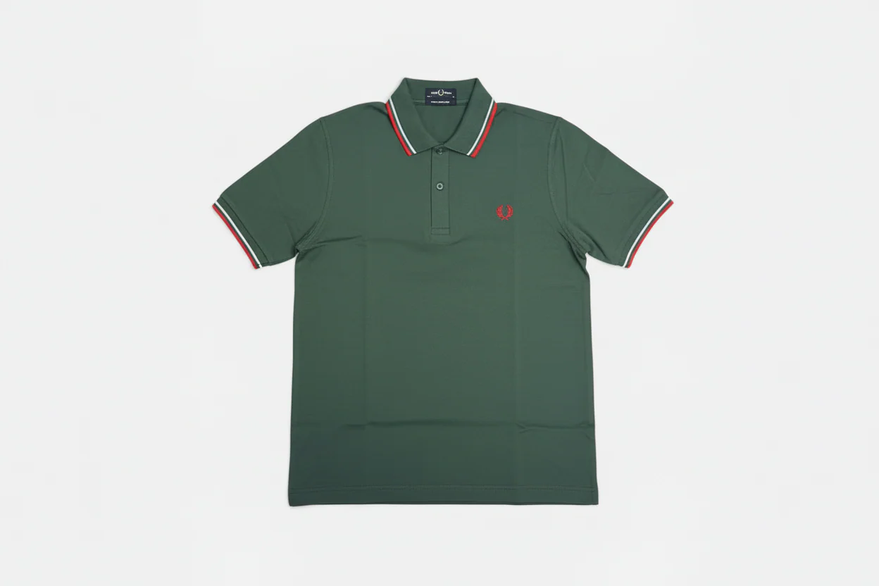 M12 Twin Tipped Fred Perry Shirt Tartan Green - Image 2
