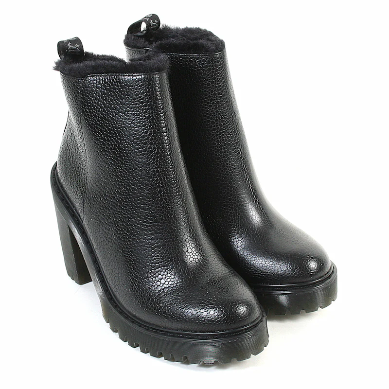 Magdalena Fl Black Stone Leather Heeled Boot