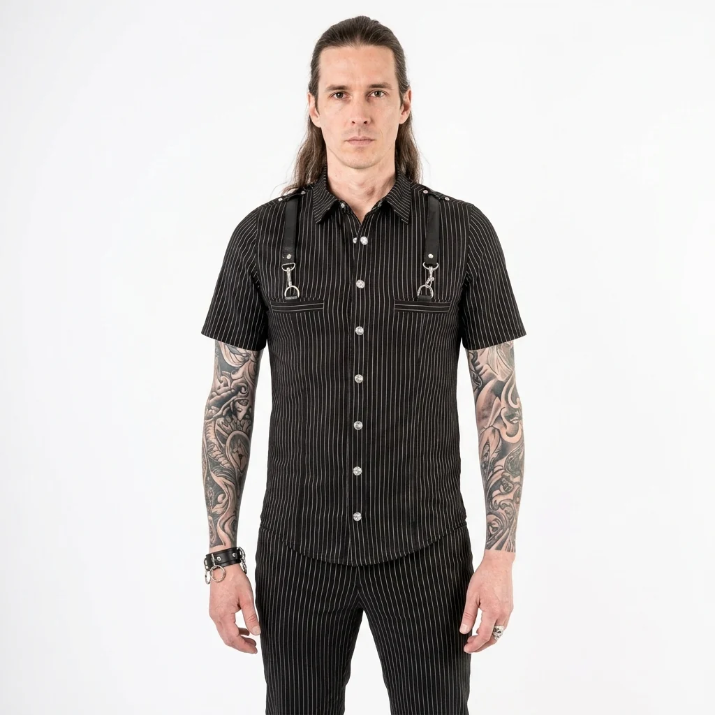 Lip Service Men's Pinstripe Short Sleeve Gangsta Pranksta Shirt - The Fixer