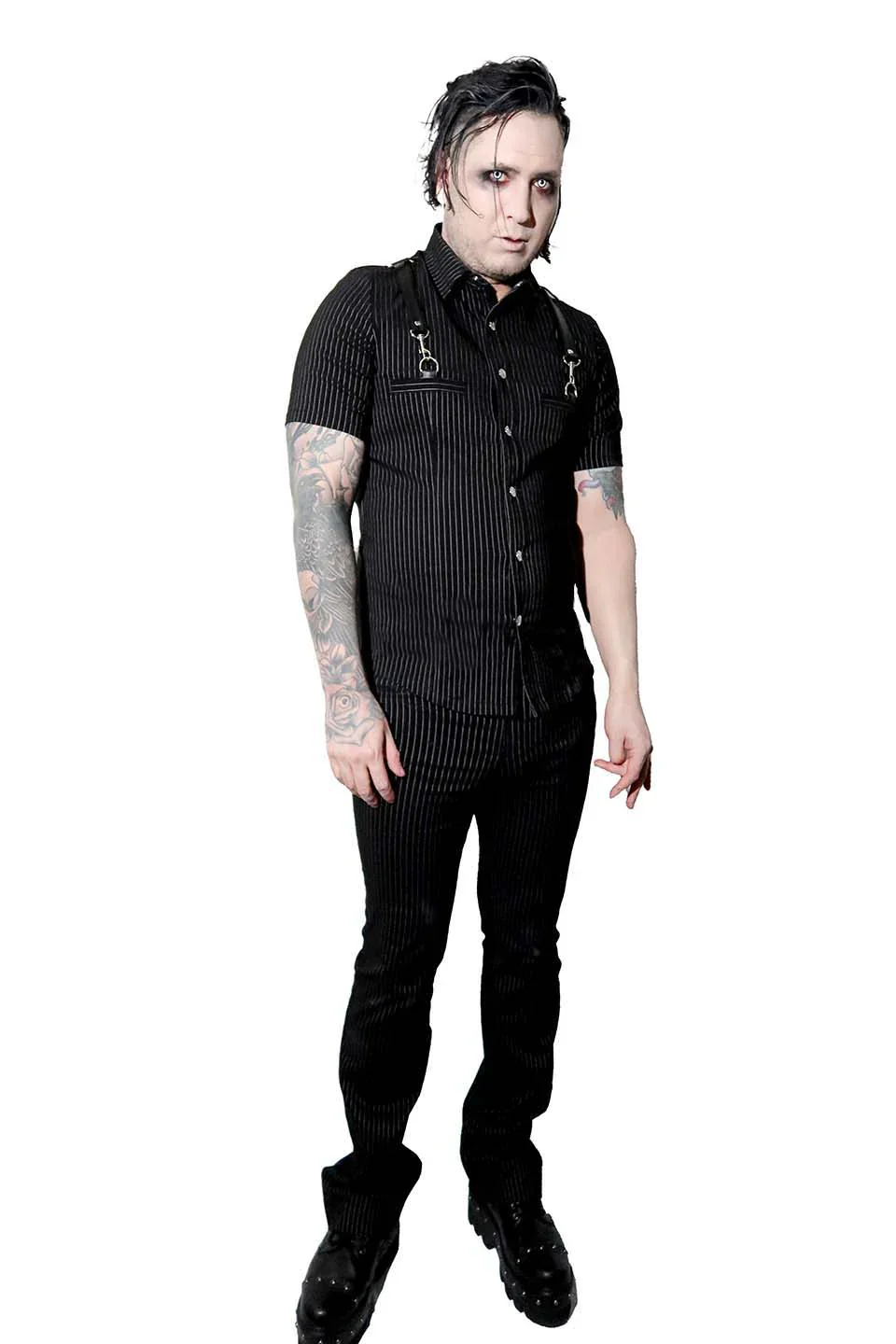 Lip Service Men's Pinstripe Short Sleeve Gangsta Pranksta Shirt - The Fixer - Image 3