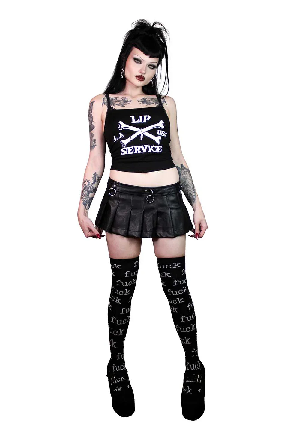 Lip Service Pleated Micro Mini Bondage Skirt In Matte Black Vegan Leather - Image 2
