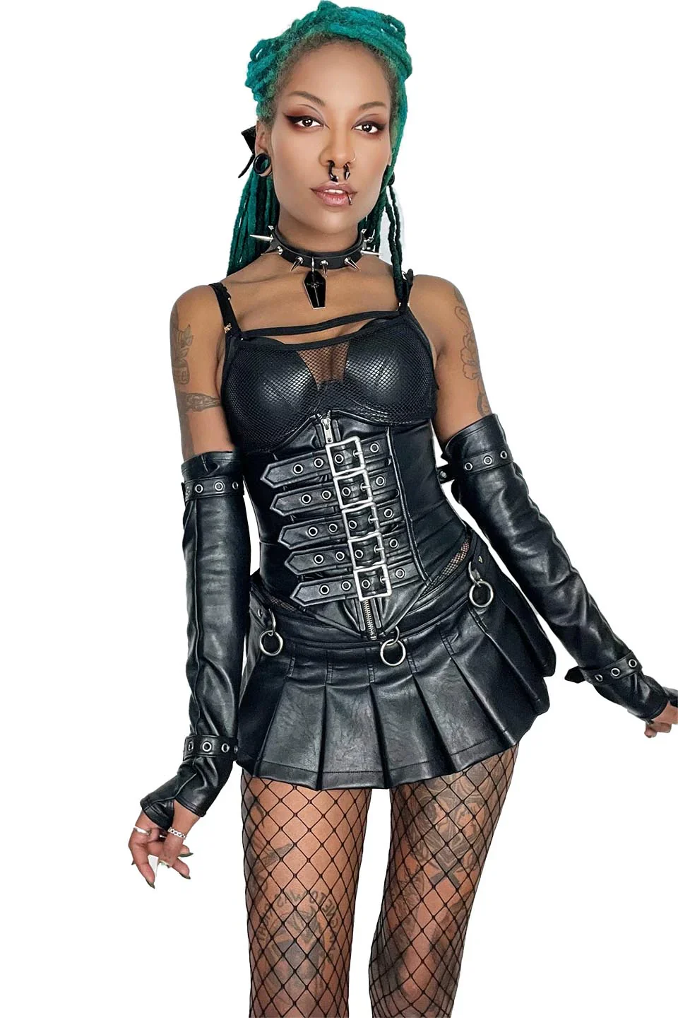 Lip Service Pleated Micro Mini Bondage Skirt In Matte Black Vegan Leather - Image 3