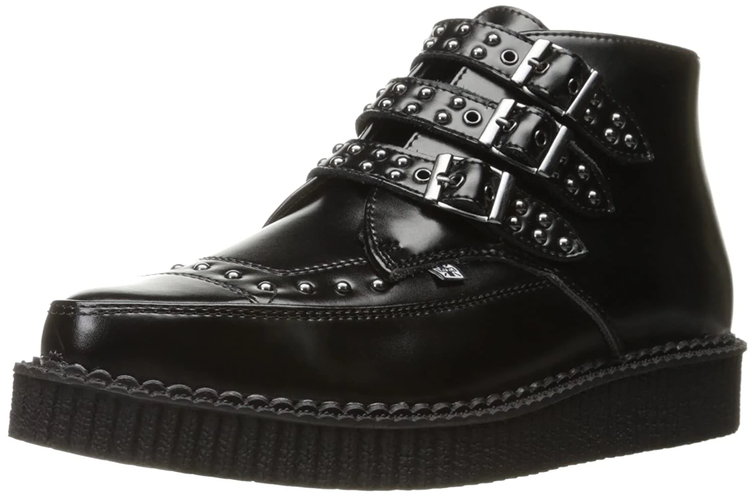 T.U.K Black Leather/Stud Pointed 3buckle Crpr - Image 3