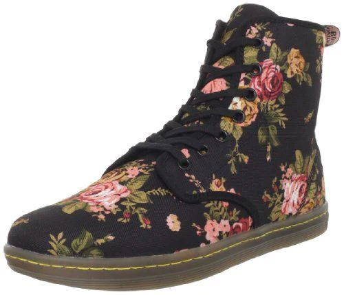 Shoreditch Black Victorian Flowers Canvas Boot