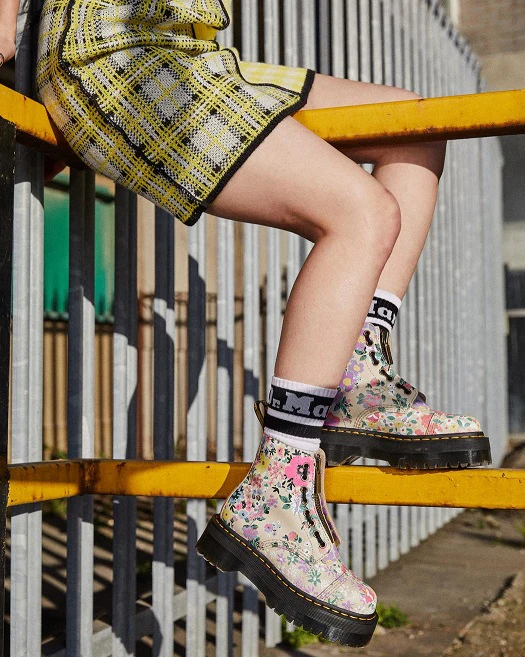 Sinclair Floral Mash Up Leather Platform Boots - Image 2