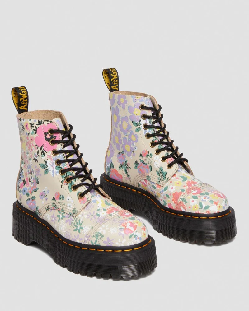 Sinclair Floral Mash Up Leather Platform Boots - Image 3