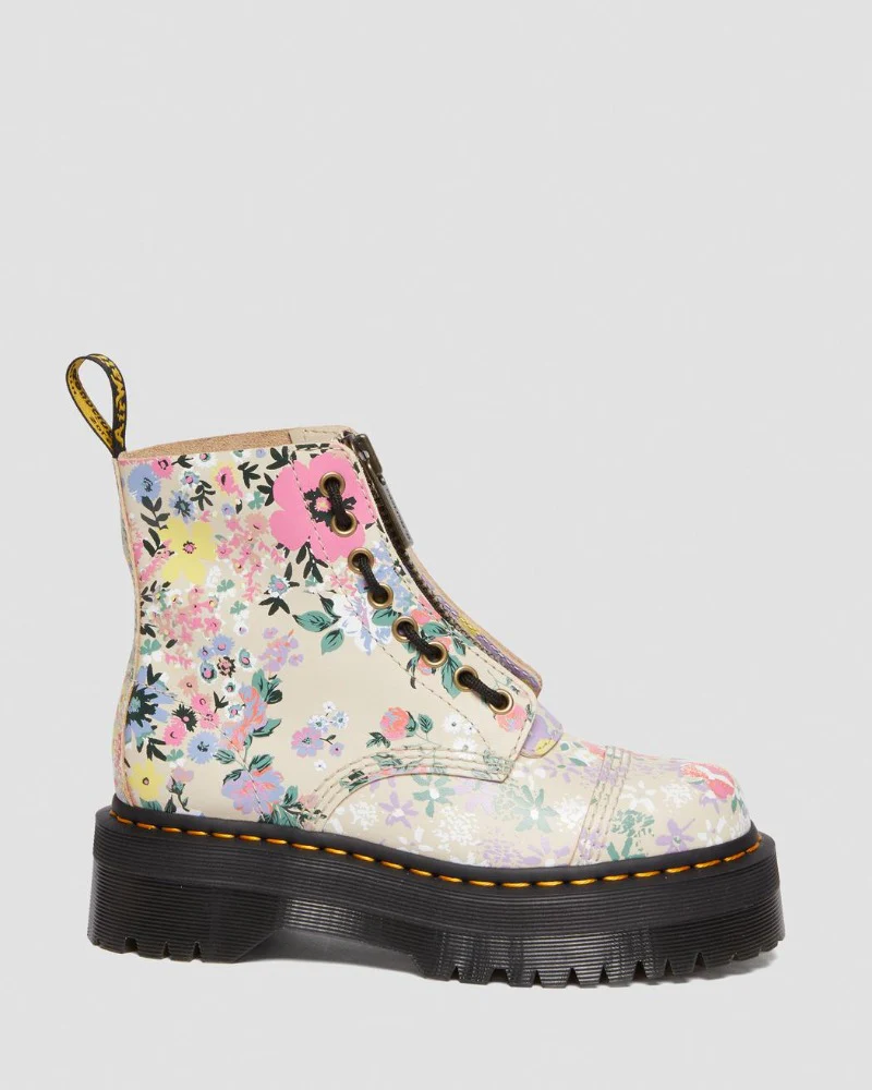 Sinclair Floral Mash Up Leather Platform Boots - Image 4