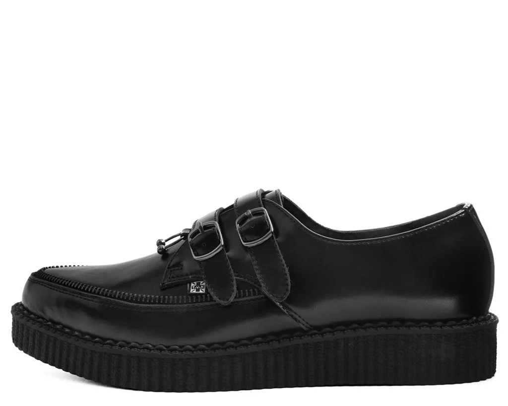 T.U.K Black 2 Buckle Cowhair/Leather Pointed Creeper - Image 4