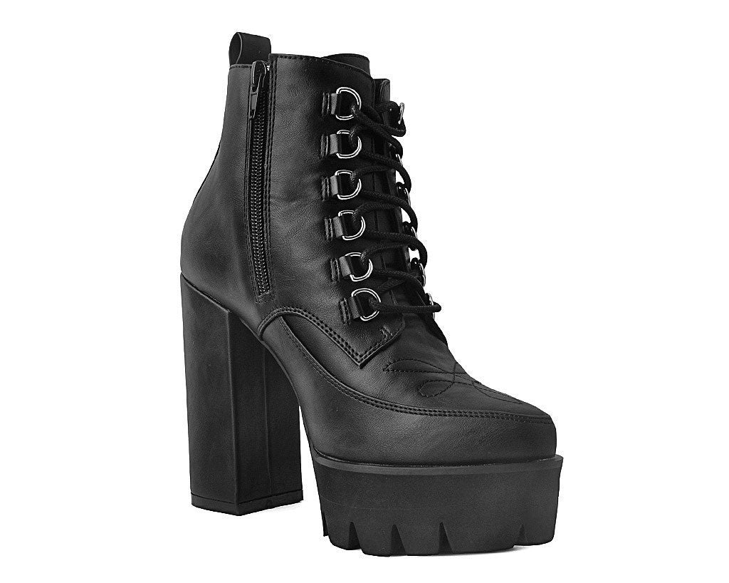 T.U.K Black 6 Ring Point Bootie Platform Heel