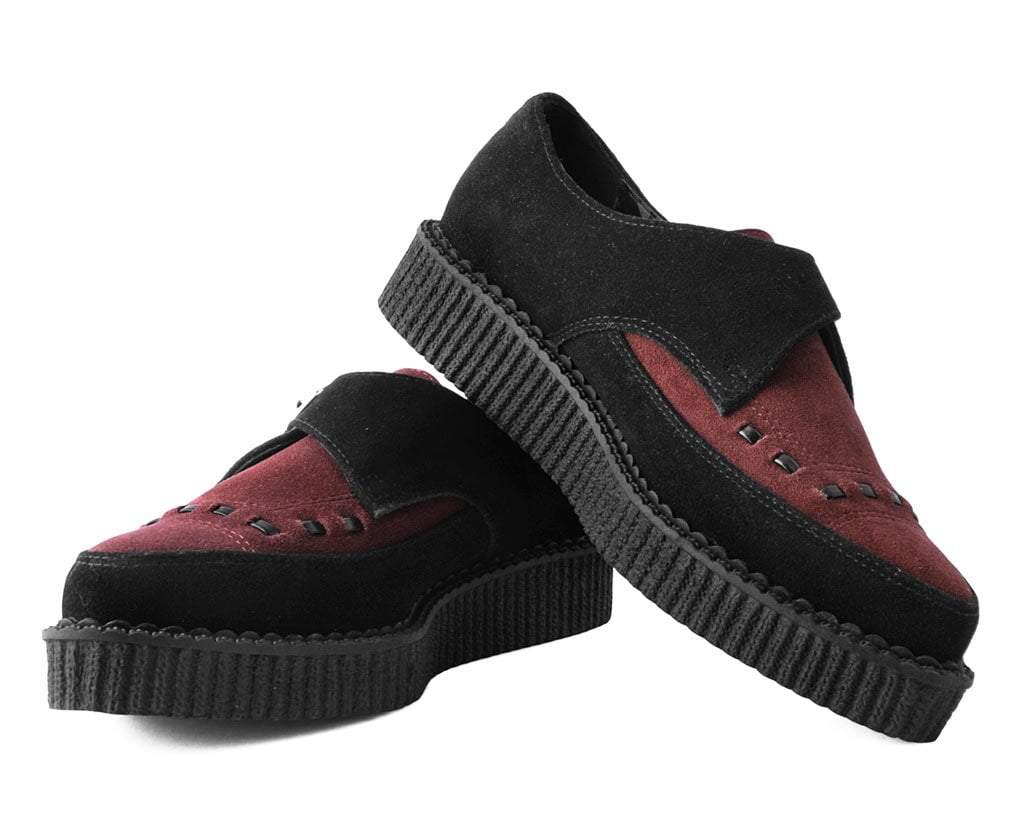 T.U.K Black/Burgundy Suede Buckle Pointed Creeper - Image 2