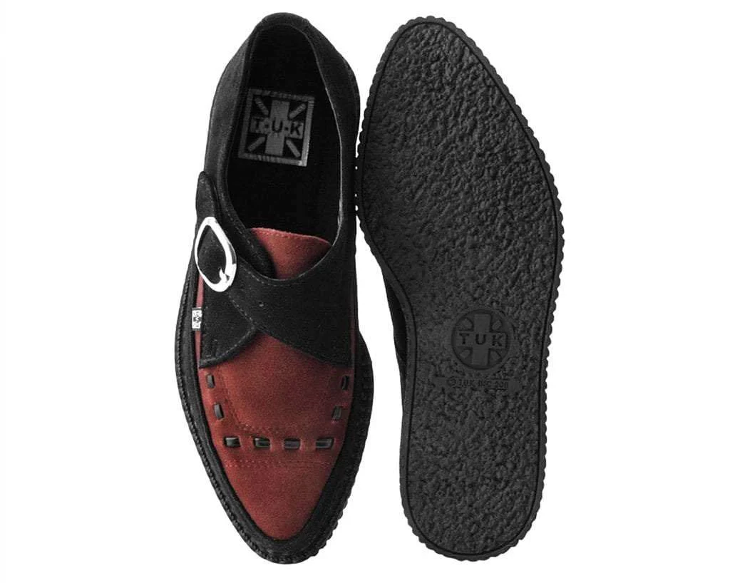 T.U.K Black/Burgundy Suede Buckle Pointed Creeper - Image 3
