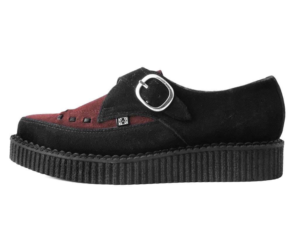 T.U.K Black/Burgundy Suede Buckle Pointed Creeper - Image 4