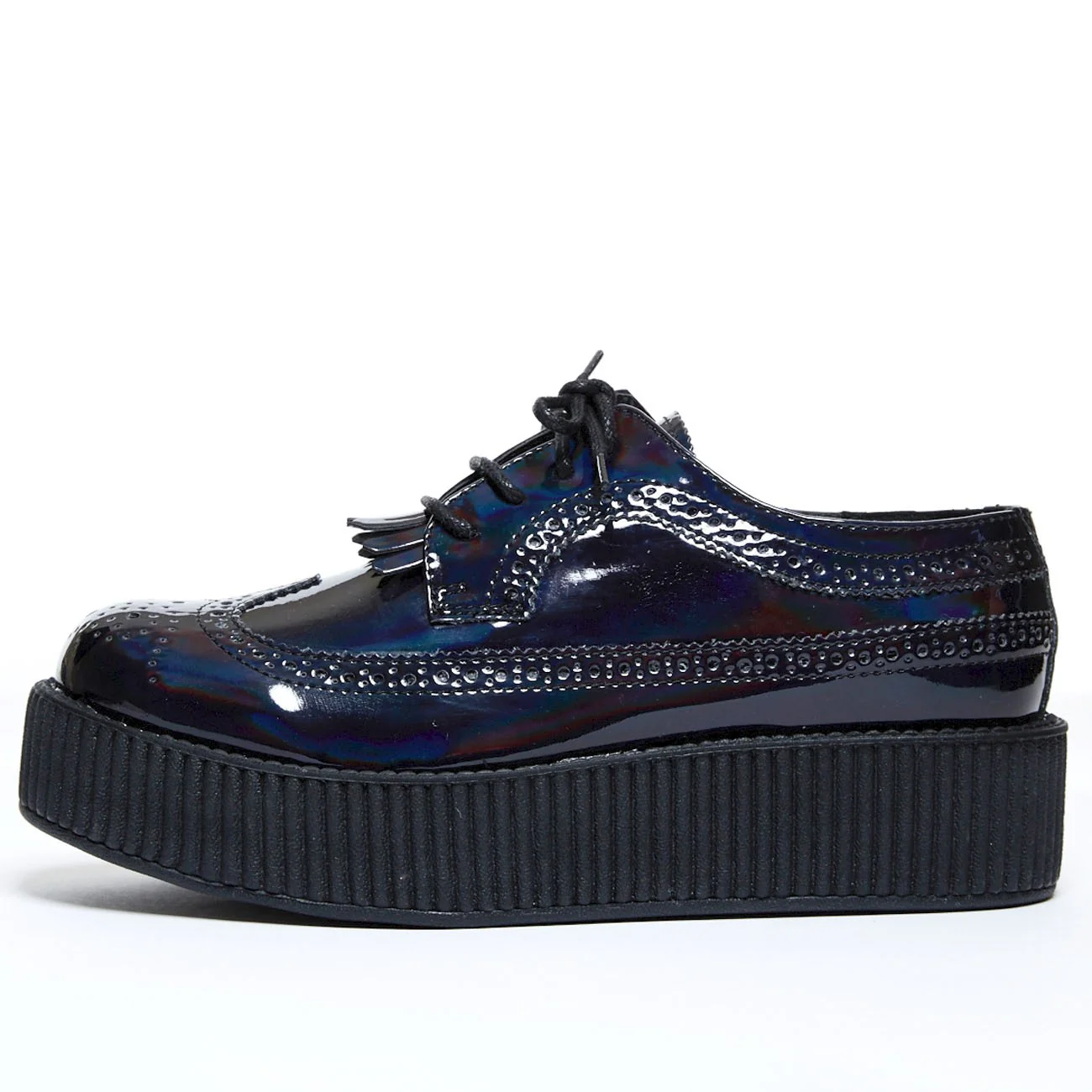 T.U.K Black Iridescent Brogue Wingtip W/ Kiltie Viva Mondo Creeper - Image 3