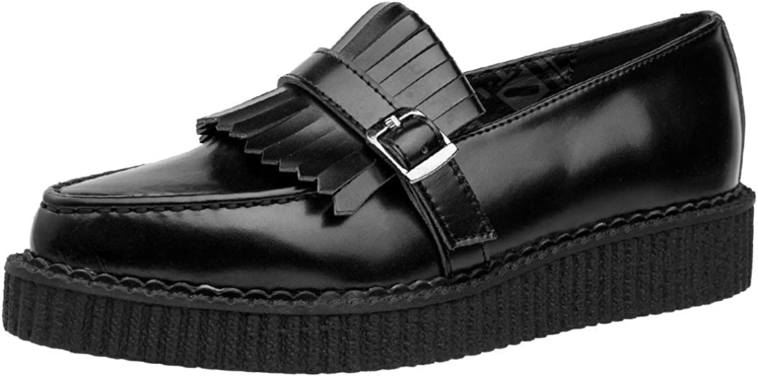 T.U.K Black Leather Kiltie Pointed Loafer Crpr