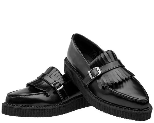 T.U.K Black Leather Kiltie Pointed Loafer Crpr - Image 2