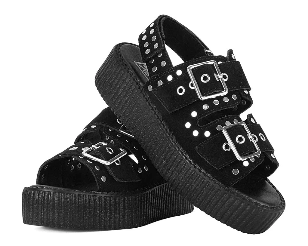 T.U.K Black Suede Flat Stud Viva Mondo Sandal - Image 2