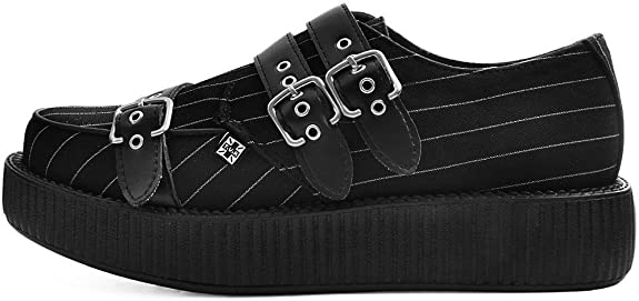 T.U.K Black/White Pinstripe Strapped Viva Low Creeper - Image 2