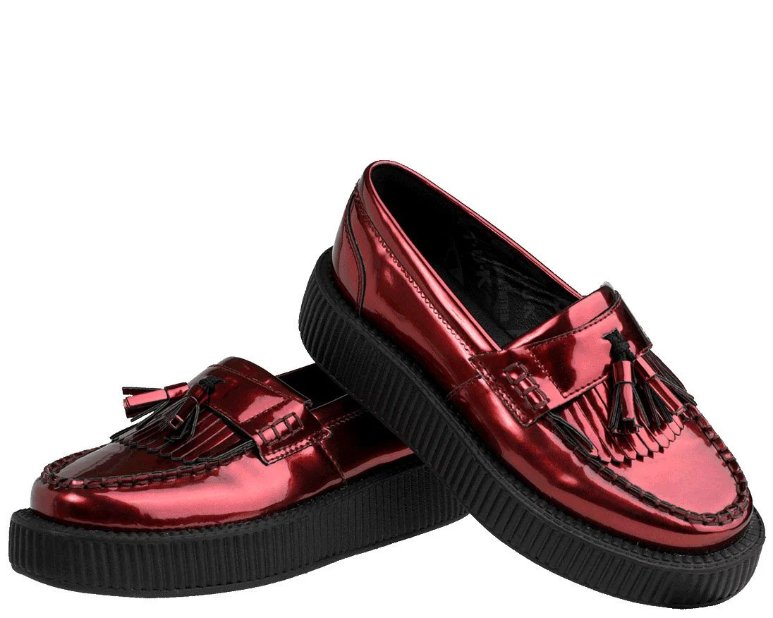 T.U.K Burgundy Patent Metallic Loafer Viva Low Creeper - Image 2