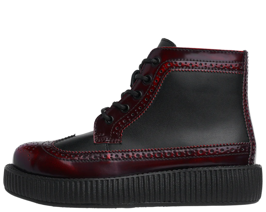 T.U.K Burgundy Rub Off Brogue Wingtip Viva Low Creeper Boot - Image 2