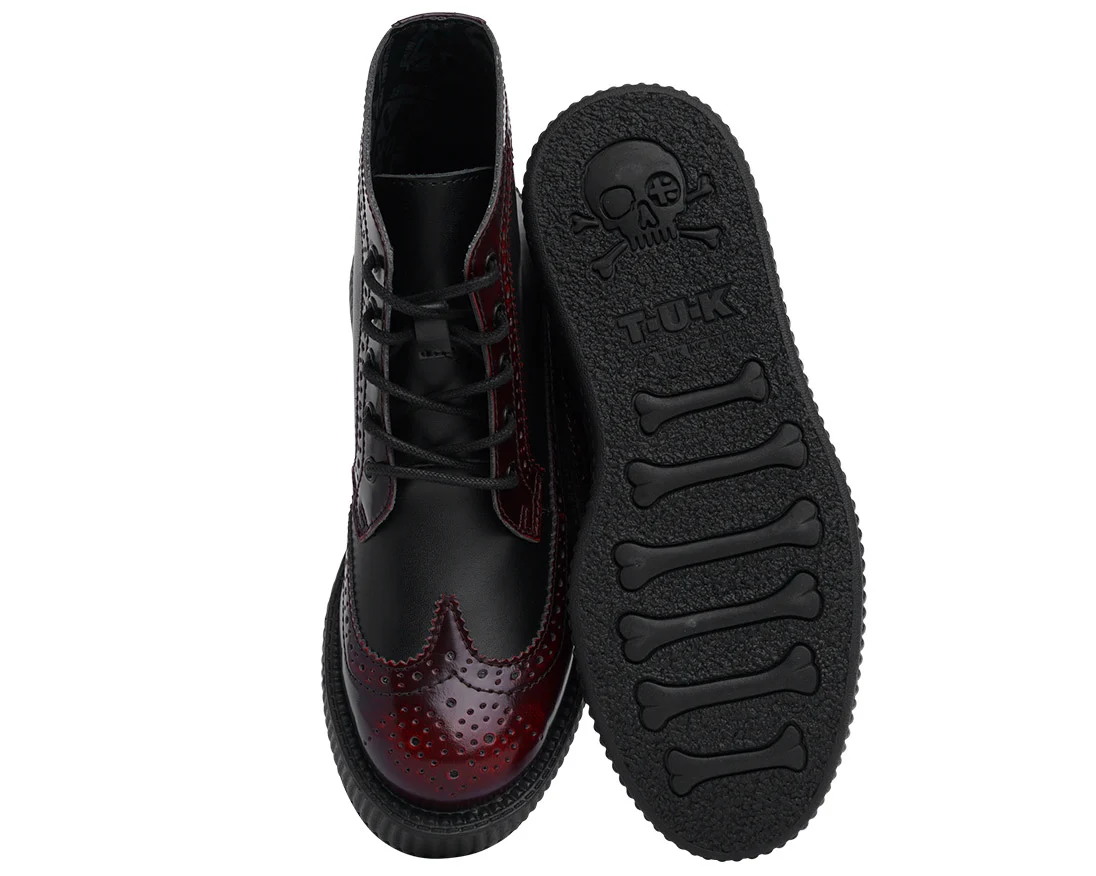 T.U.K Burgundy Rub Off Brogue Wingtip Viva Low Creeper Boot - Image 3
