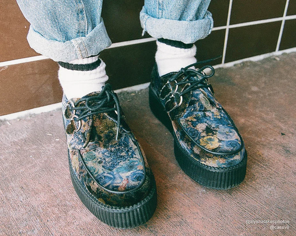 T.U.K Dark Floral Velvet Viva Monda Creeper - Image 4