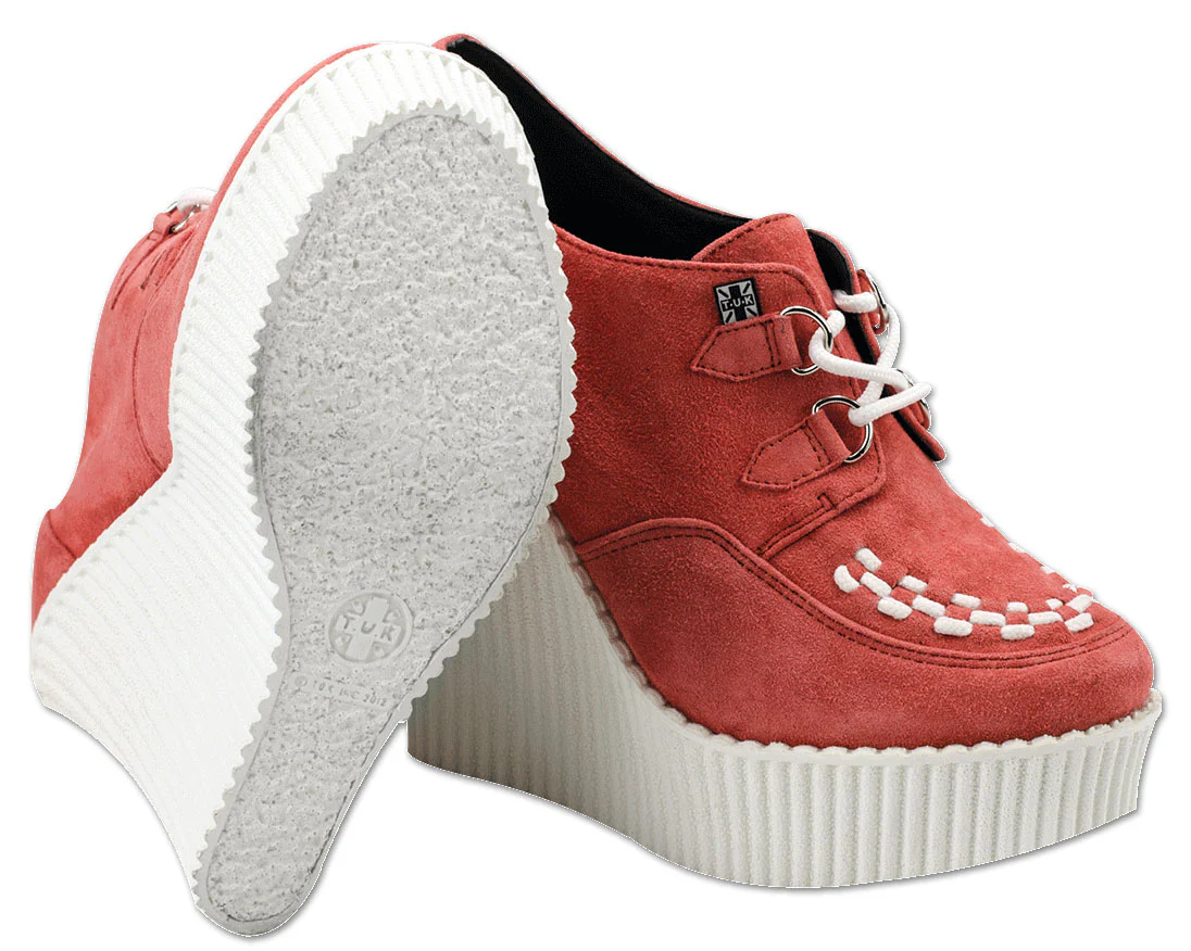 T.U.K Peach/Coral Suede Creeper Wedge - Image 3