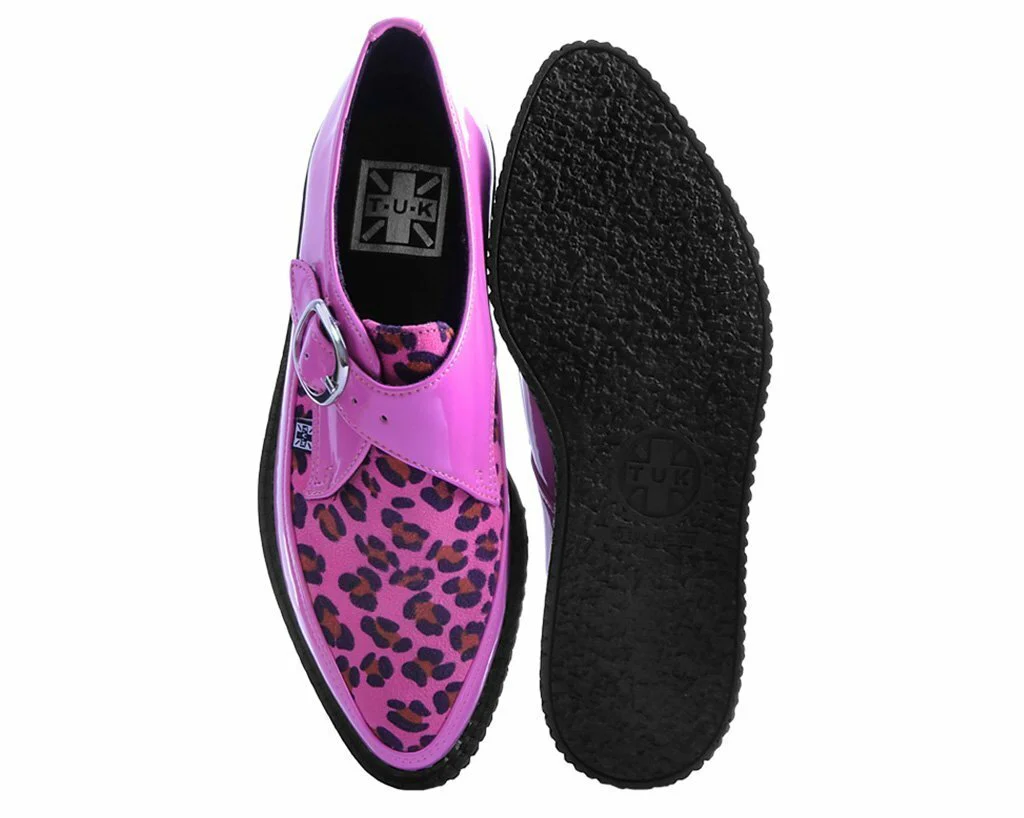 T.U.K Pink Patent/Pink Leopard Monk Buckle Pointed Creeper
