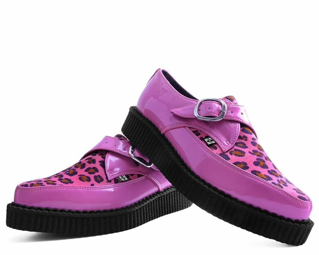 T.U.K Pink Patent/Pink Leopard Monk Buckle Pointed Creeper - Image 2