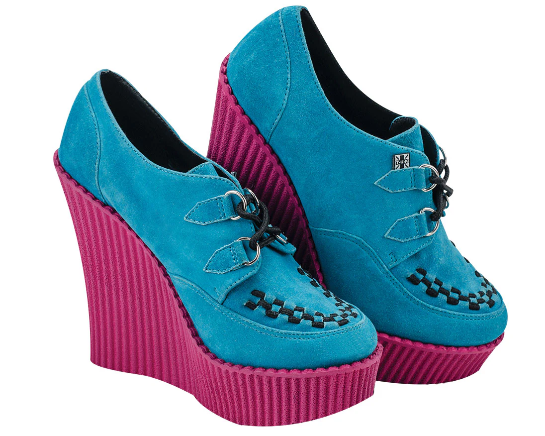 T.U.K Turquoise Suede/ Pink Creeper Wedge - Image 2
