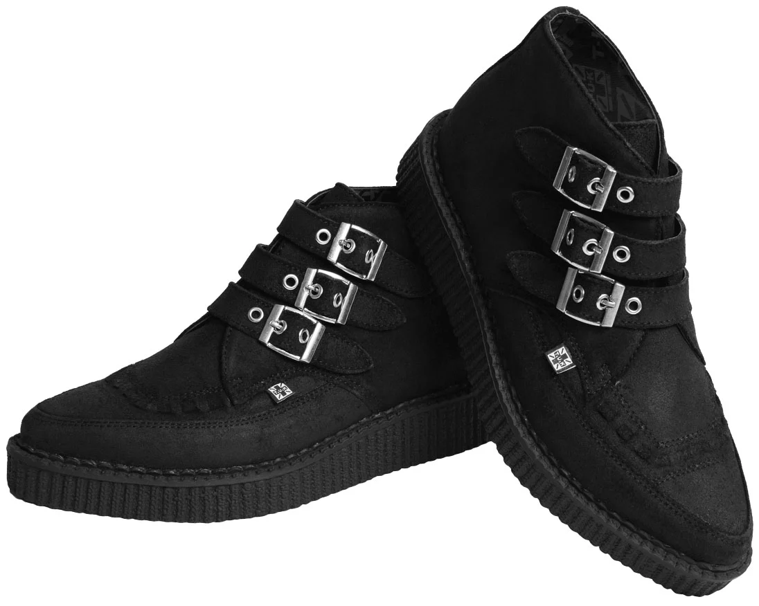 T.U.K Black Suede 2 Buckle Poing Creeper Boot - Image 2